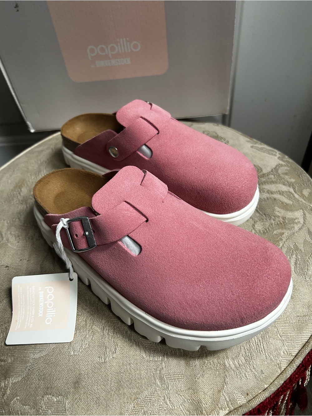Eu 37-US6W/US4 M Papillio Birkenstock Candy Pink Boston Suede Pap Chunky slides